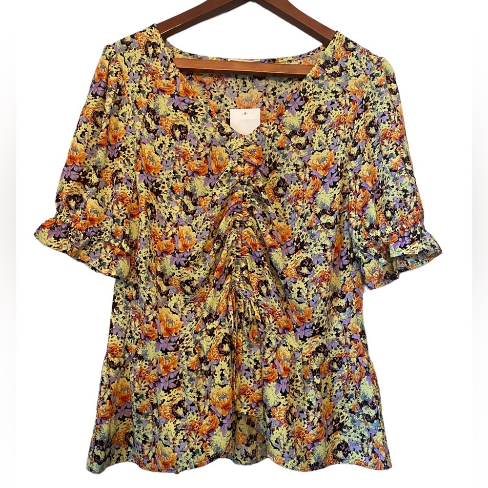 Pleione Multicolored Floral Short Sleeve Top
